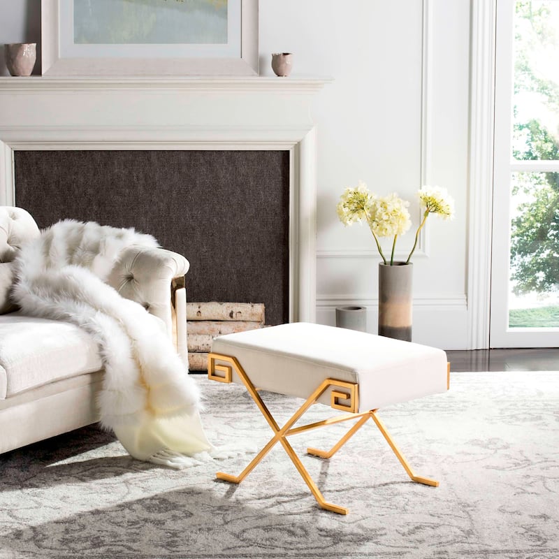 SAFAVIEH Geri Greek Key Light Beige Bench - 26.5" x 18" x 19" - 27Wx18Dx19H - Light Beige