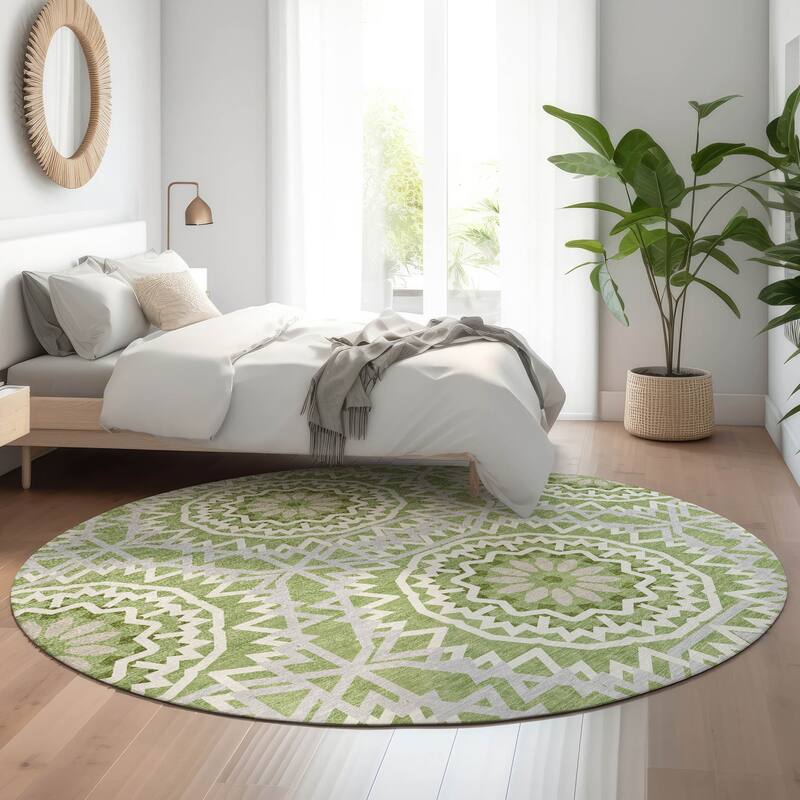 Premium Washable Super Soft Boho Global Mayfield Rug - Green - 8' x 8' - Round