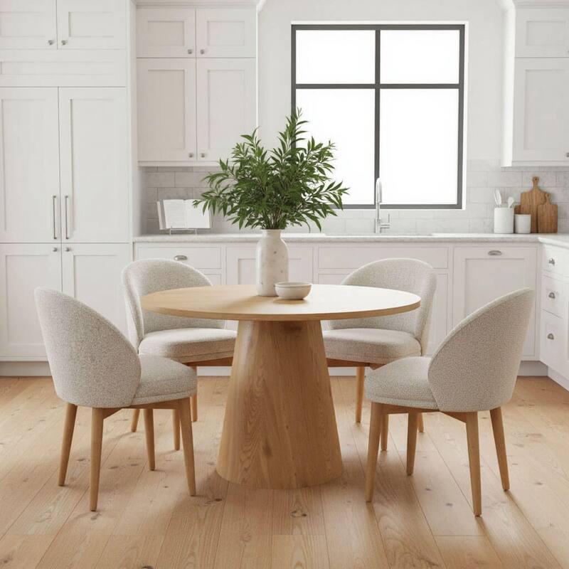 Upholstered Barrel Dining Chair With Oak Solid Wood Legs (Set of 4)