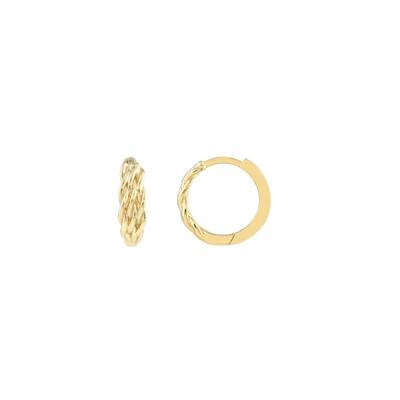Curata 14k Yellow Gold 13mm Basket Weave Hoop Earrings