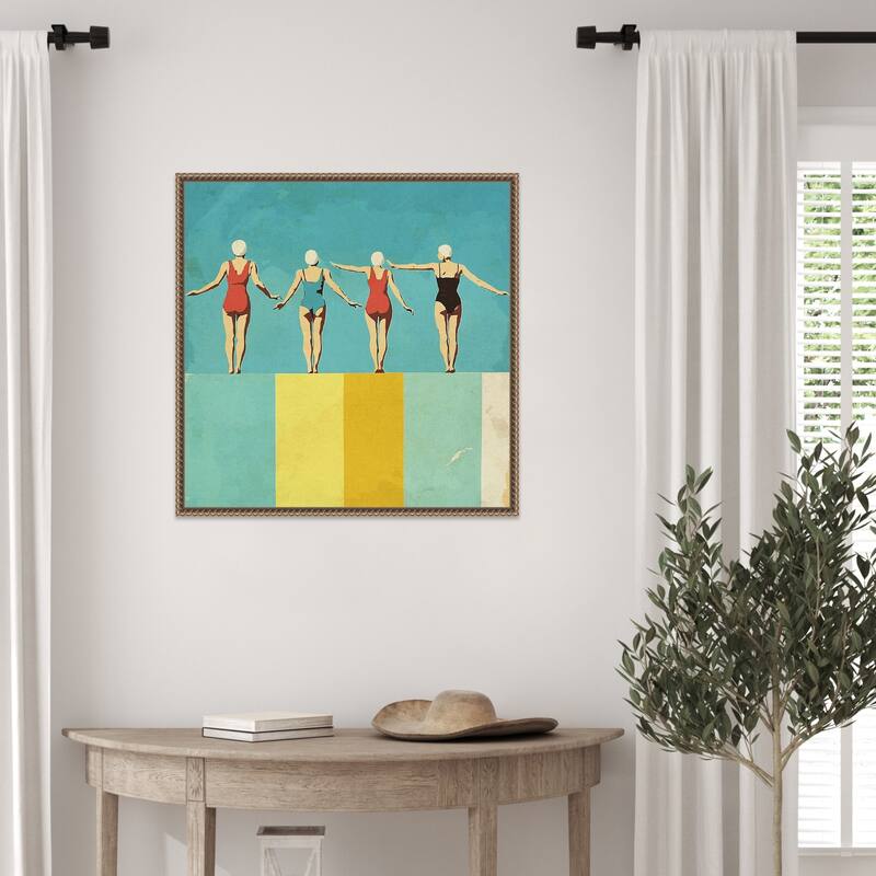 Four Figures on The Pool by Layla Oz Framed Canvas Wall Art Print