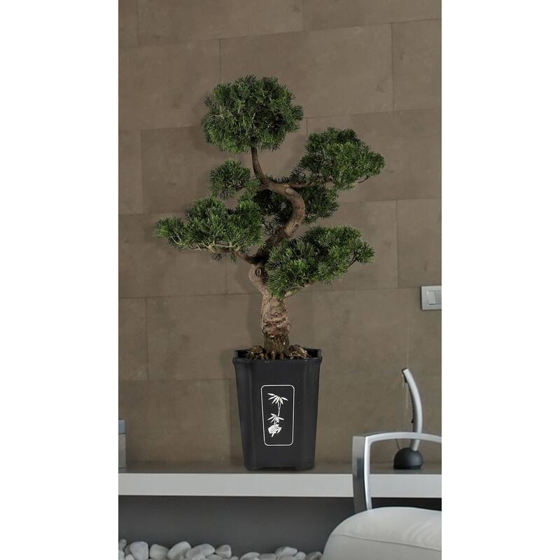 3' Cedar Bonsai Outdoor Artificial Plant in Gray Planter