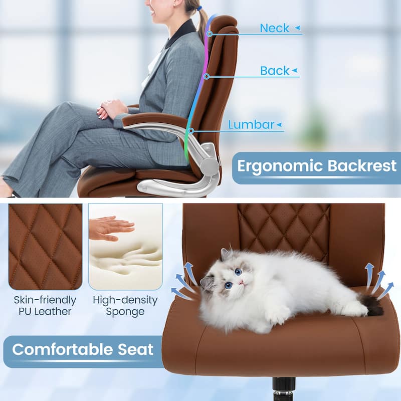 Costway PU Leather Office Chair Height Adjustable Executive Chair with - See Details