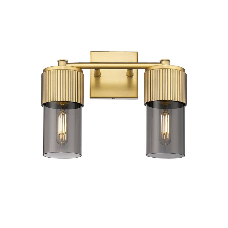 Innovations Lighting 428-2W-10-14 Bolivar Vanity Bolivar 2 Light 14" - Brushed Brass / Plated Smoke