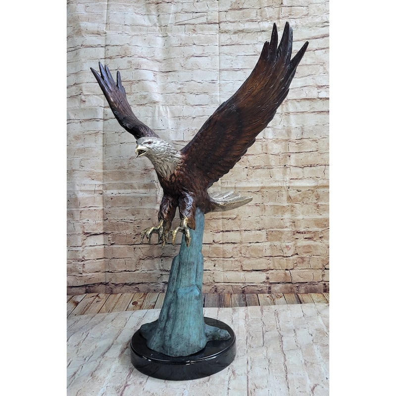 Swooping American Bald Eagle Real Bronze Sculpture Indoor Outdoor Statue 30 Inches X 21 Inches
