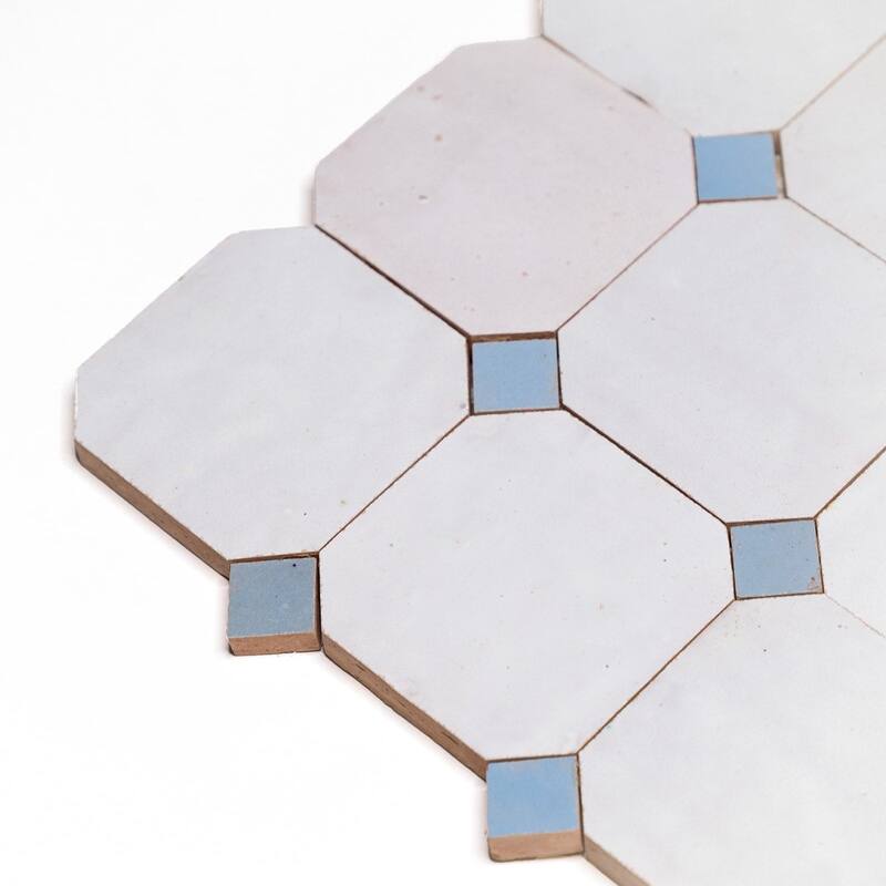 Contemporary Zellige Panels, 12''x12''x0.5'', Off White-Blue accents