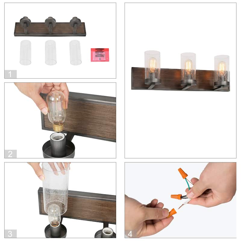 Fora 3-Light Modern Farmhouse Dark Wood Bathroom Vanity Light Wall Sconce - L22"x H 6.5" x E7"