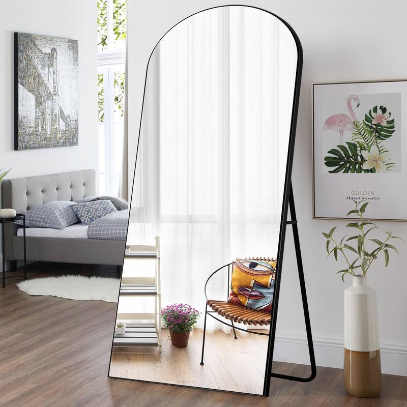 HomeRoots 71" Black Arch Wood Frame Full Length Standing Mirror - 31.5