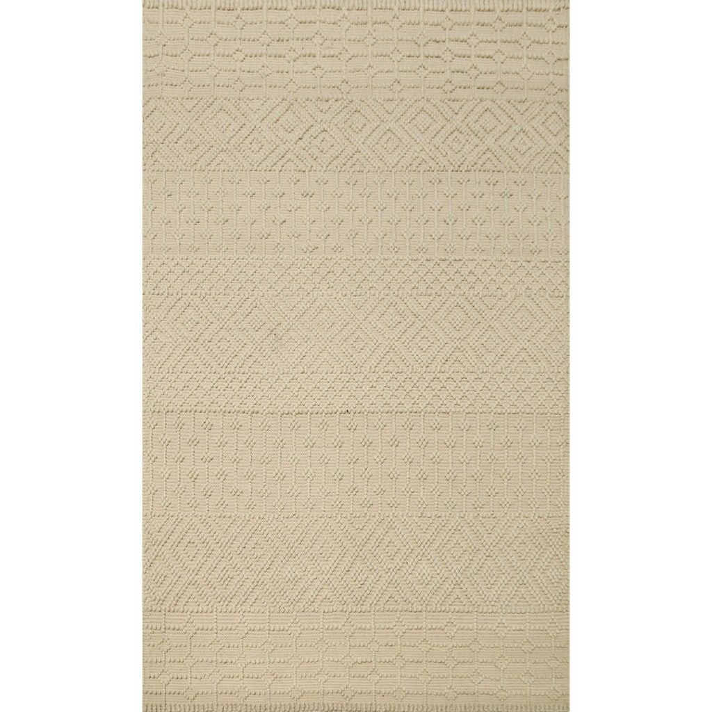 Hand Knotted Oriental 100% Wool Carpet Modern Geometric Beige & Ivories Modern Gotti Design Area Rug - 7' 6'' X 4' 11''