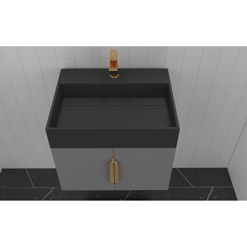 Amazon 24" Wall Mounted Bathroom Vanity Set w/ Black Top