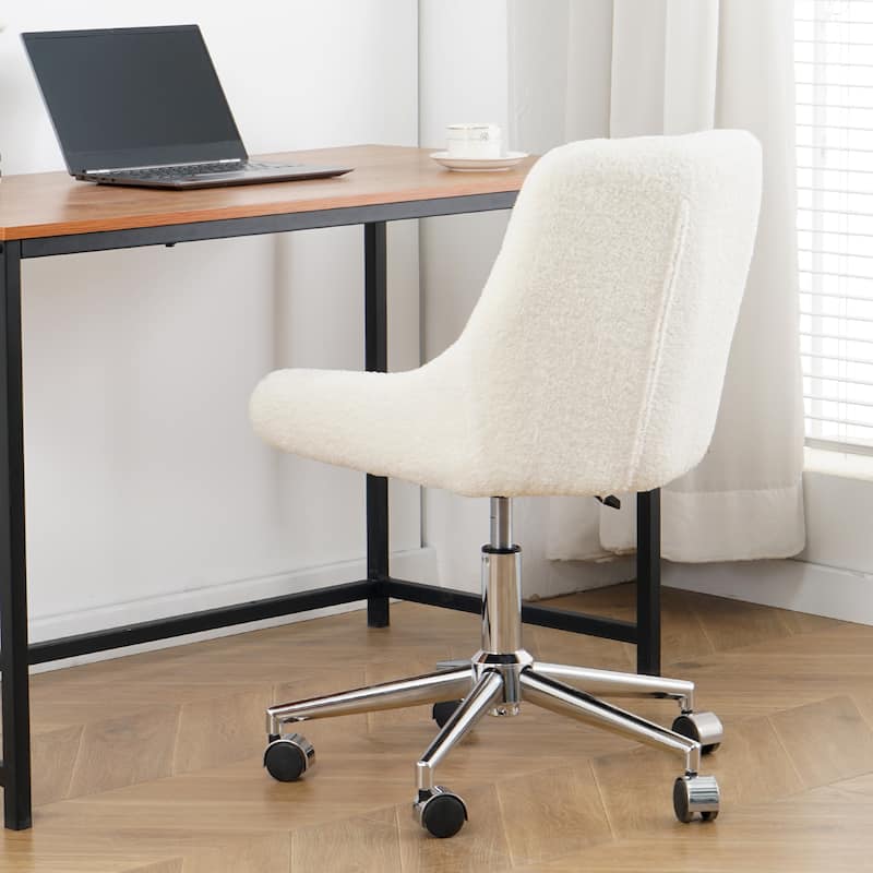 Modern teddy fleece fabric with legs dining chair, lift adjustment, free movement convenient, space saving. (set of 1)