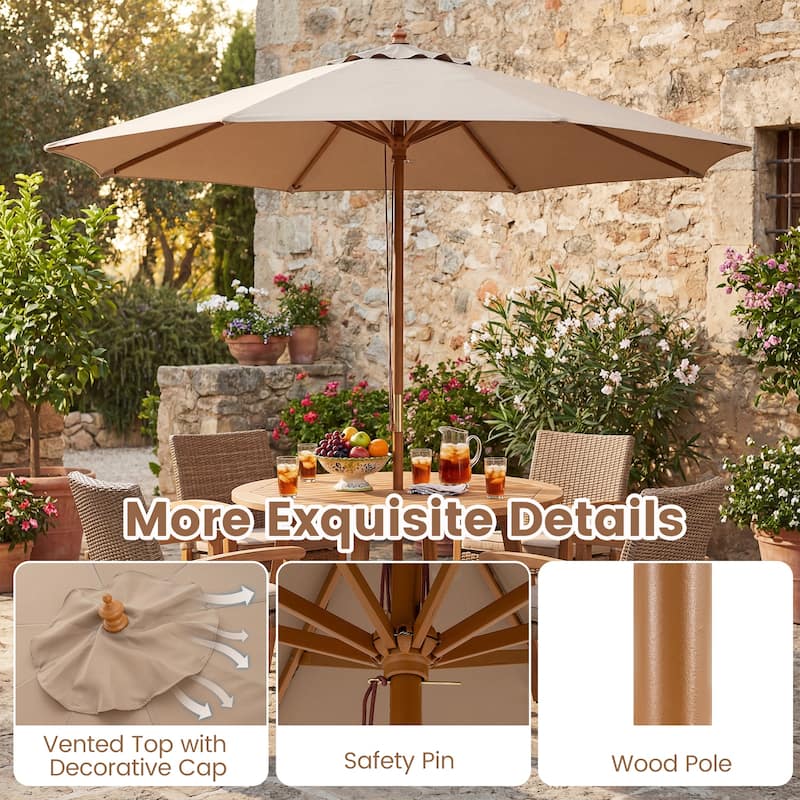 Gymax 9 FT Patio Umbrella w/Adjustable Height Rope Pulley Lift Vented