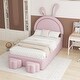 preview thumbnail 2 of 42, Upholstered Velvet Platform Bed with 2 Storage Benches Pink - Twin