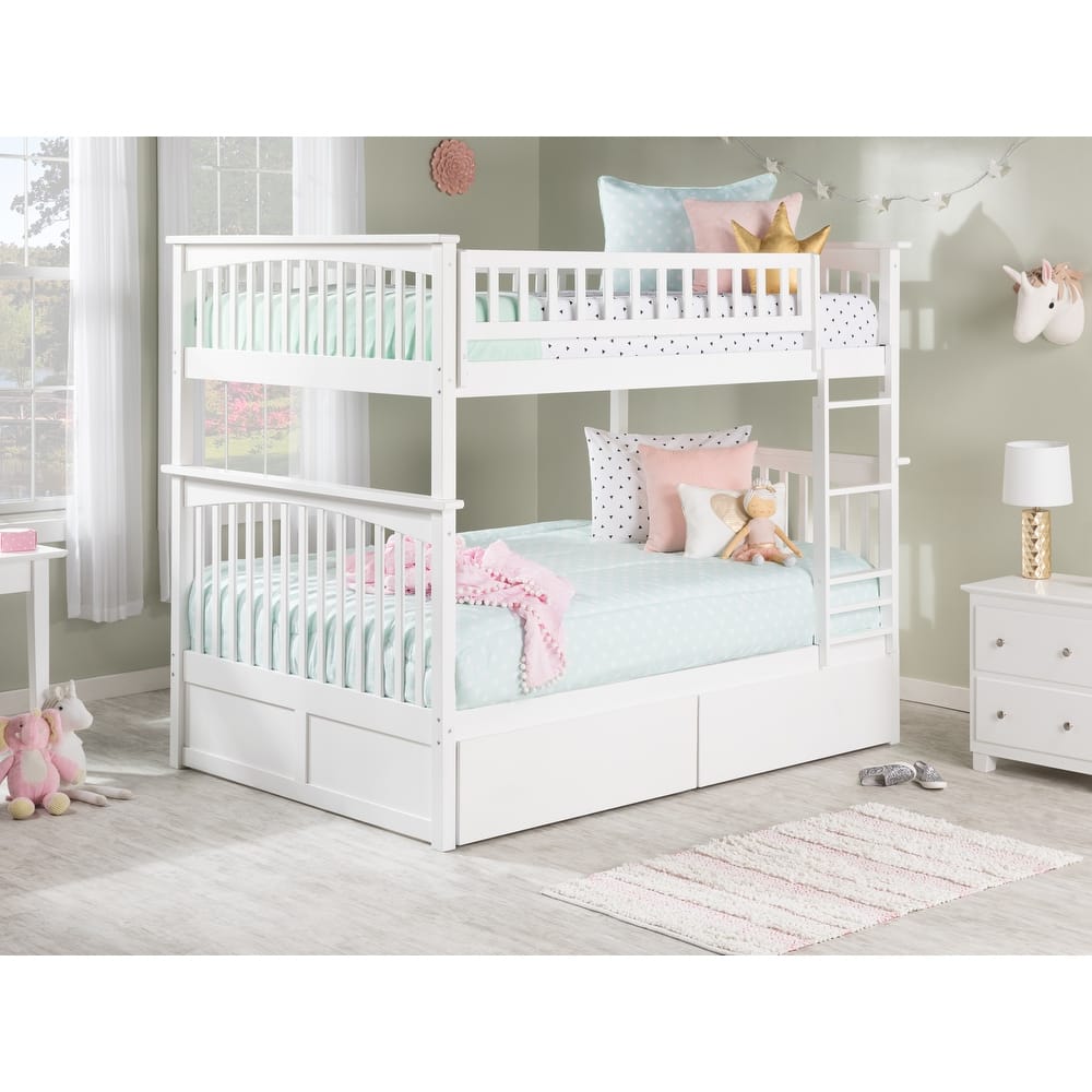 AFI Columbia Full over Full Size Bunk Bed with Bed Drawers and Charging Station in White