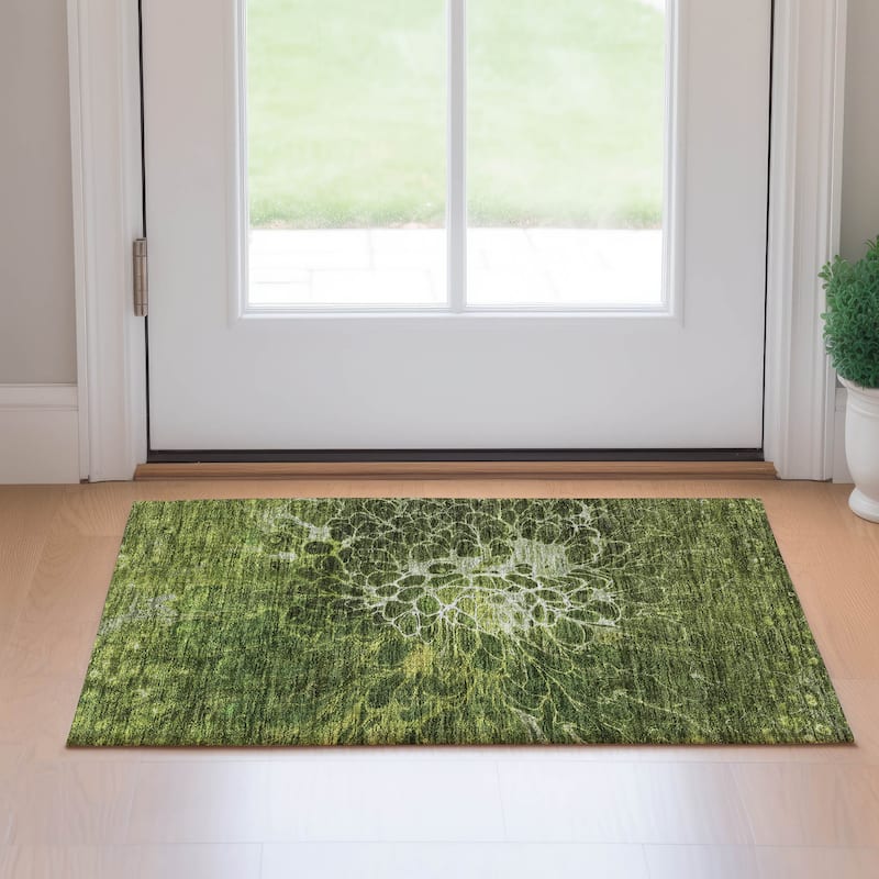 Premium Washable Super Soft Modern Floral Mayfield Rug - Olive - 1' 8" x 2' 6" - Rectangle