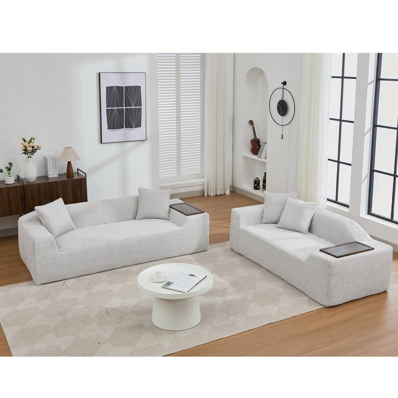 5-Seat Boucle Cloud Sofa Set (3+2) with End Tables & 4 Pillows