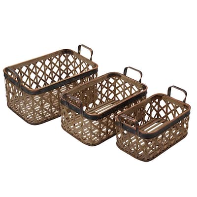 Elements Set of 3 Bamboo Crisscross Baskets, 17X9 Inch