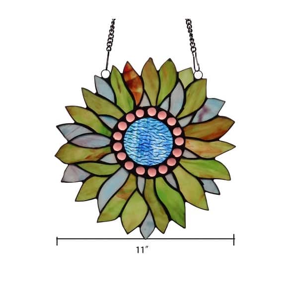 dimension image slide 1 of 3, Handcrafted Floral Design Vibrant Multicolor Stained Glass Window Panel