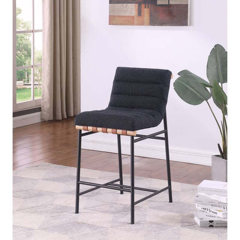 Lahni 17.75" Black Boucle Fabric Counter Height Chair in Black