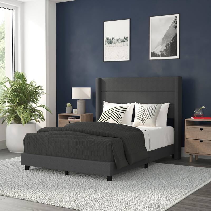 Flash Furniture FFIF46441 Miltiades Full Wood Platform Bed Frame with - Charcoal