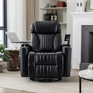 270° Power Swivel Recliner with Hidden Arm Storage and LED Light Strip ...