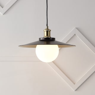 Helix 14.5" 1-Light Scandinavian Farmhouse Iron/Frosted Glass LED Pendant, Oil Rubbed Bronze/Brass Gold by JONATHAN Y