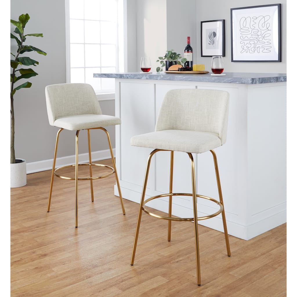 Silver Orchid Vallberga 30" Fixed-Height Bar Stool with Metal Base & Round Gold Footrest (Set of 2)