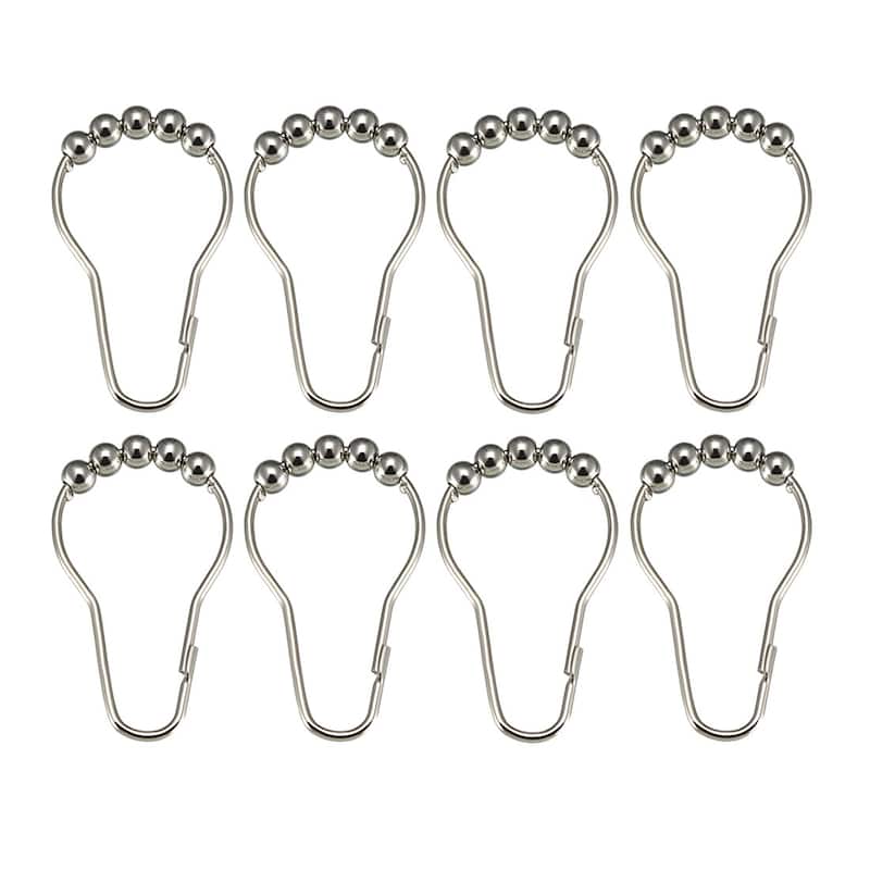 Shower Curtain Ring Hooks Rod Curtain Liners Iron Ball 8Pcs - Single Roller Glide w Balls - 8 Pack