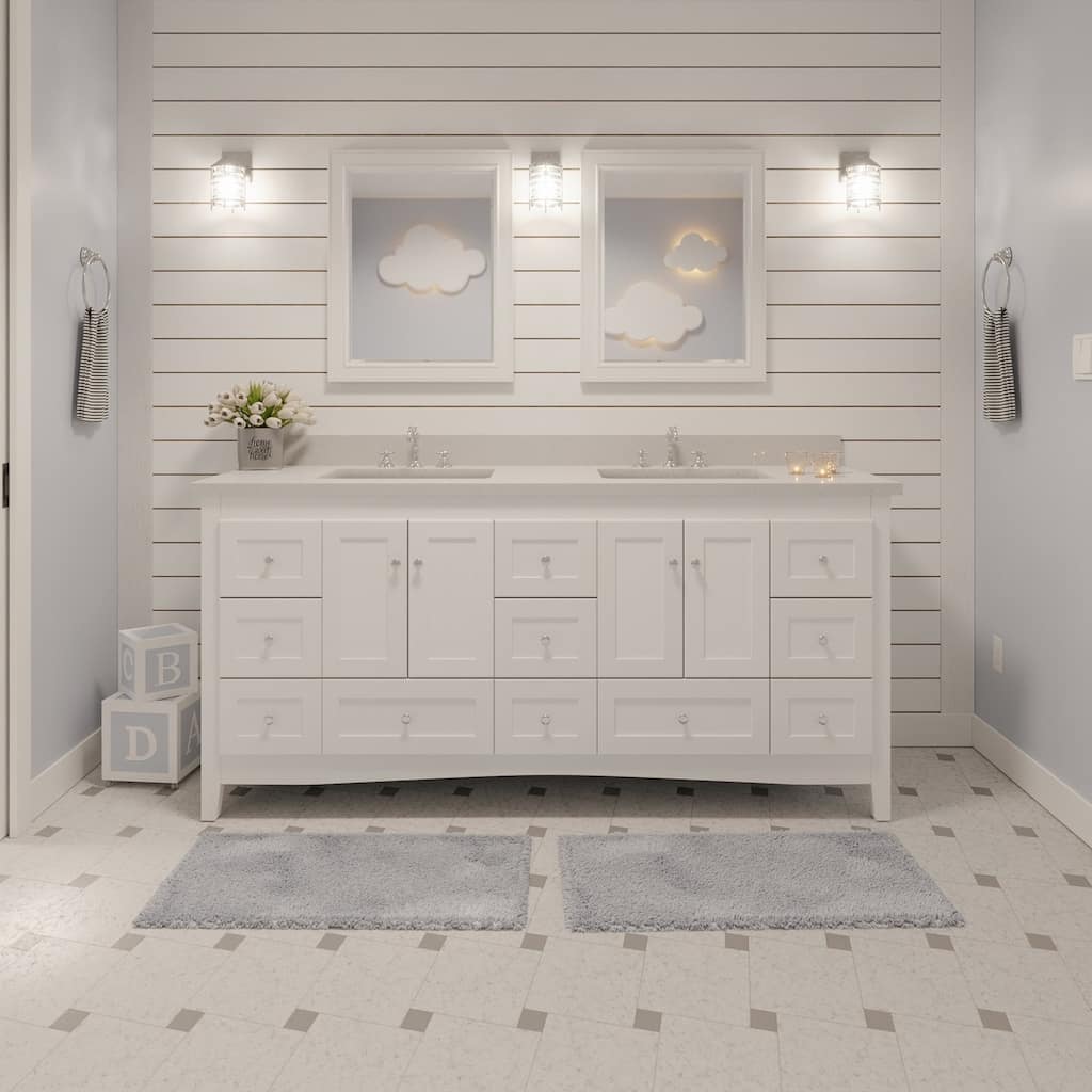 KitchenBathCollection Abbey 72" Double Bathroom Vanity with Quartz Top