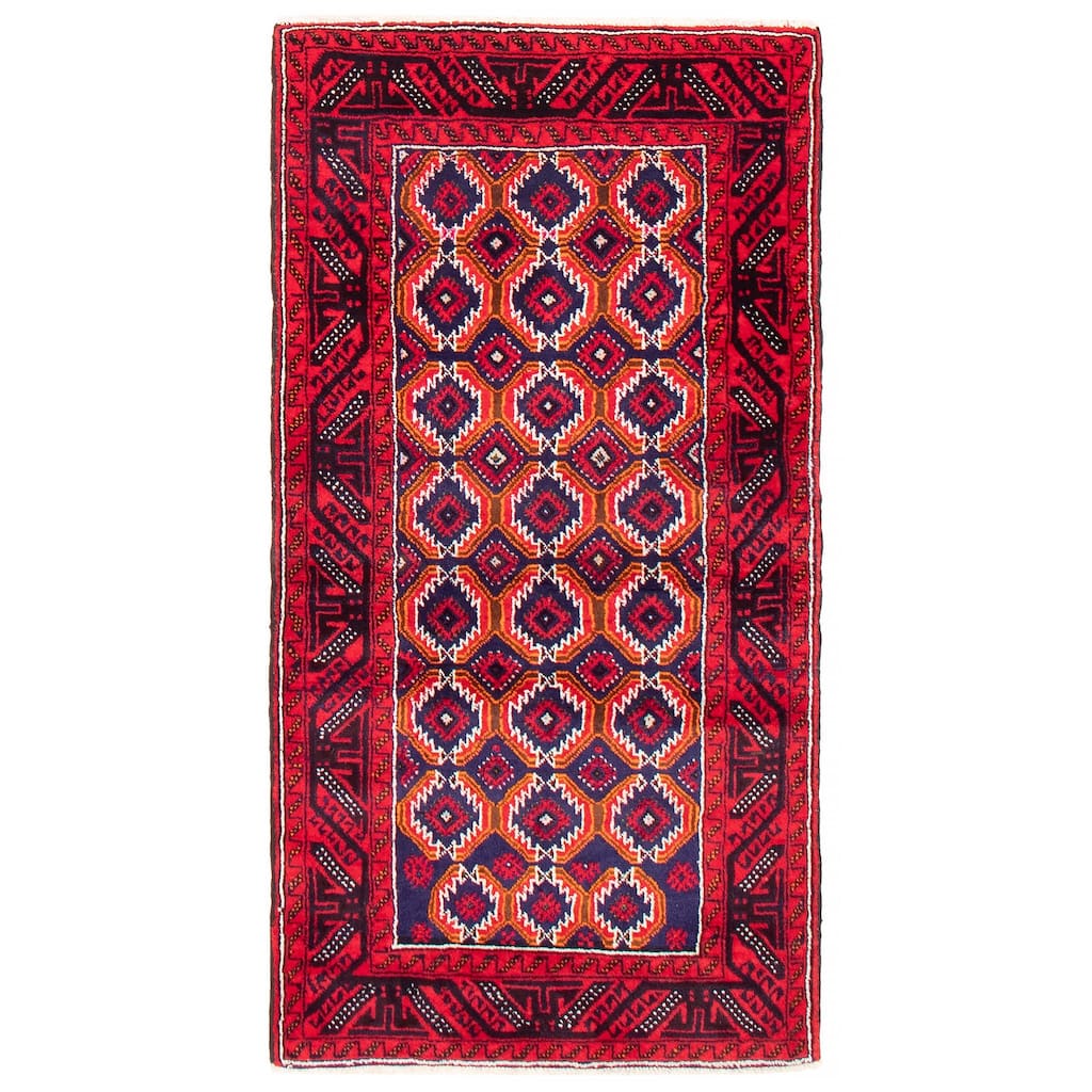 ECARPETGALLERY Hand-knotted Royal Baluch Red Wool Rug - 3'2 x 6'1