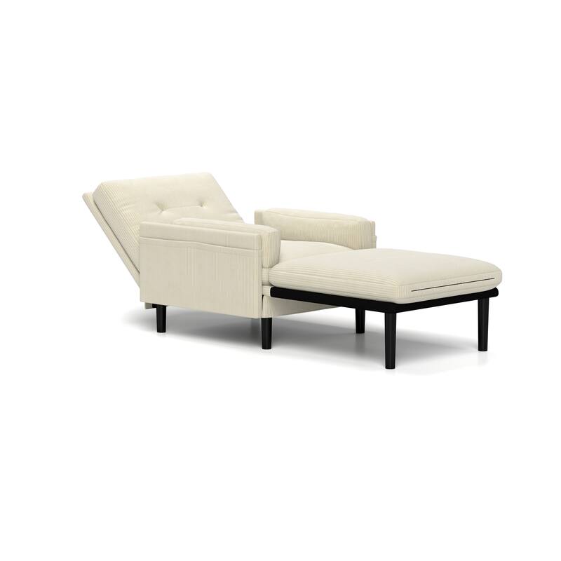 Ivory Corduroy Multi-Functional Adjustable Sofa, Convertible Lounge Chair and Guest Bed