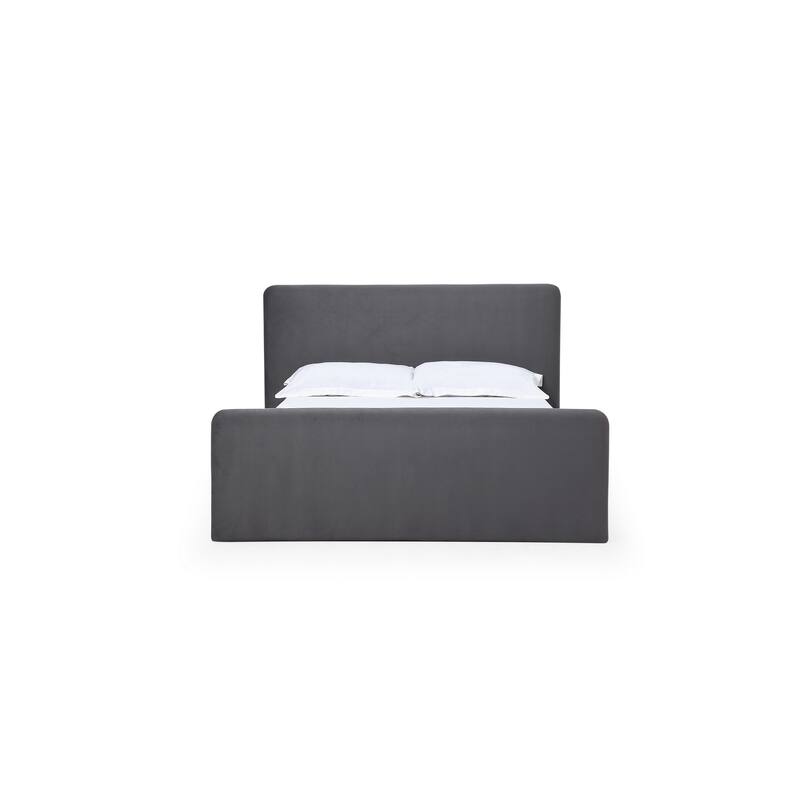 Cave Queen Size Platform Bed, Soft Velvet Upholstered, Charcoal Gray
