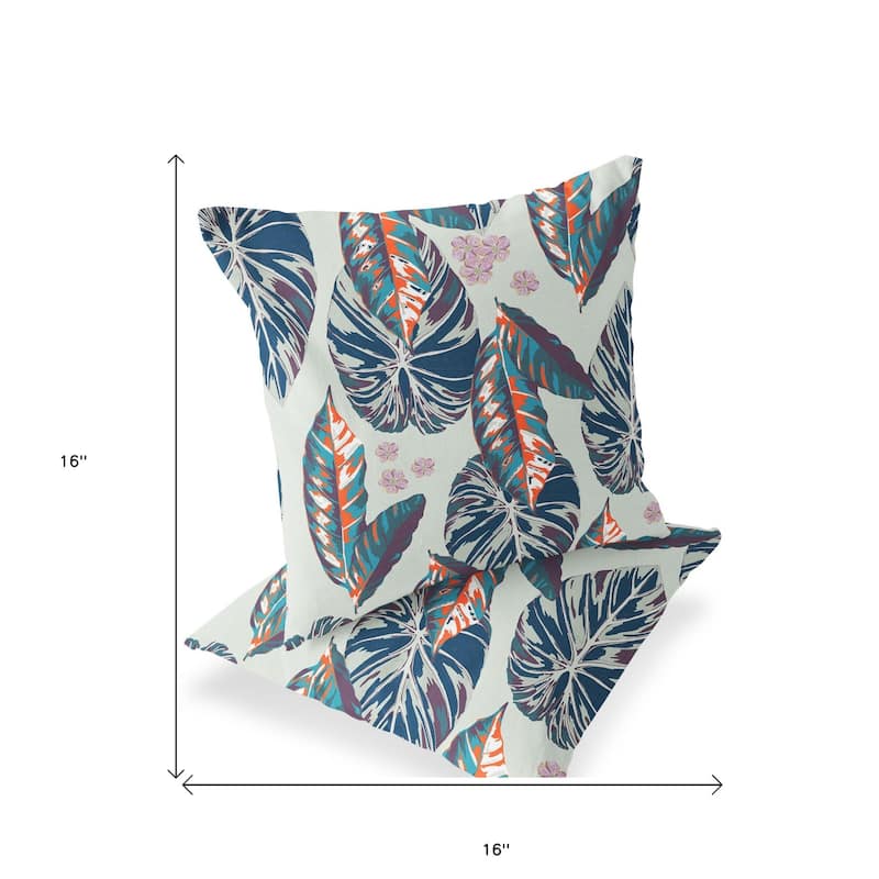 HomeRoots Set of Two 16" X 16" Blue and Gray Blown Seam Botanical Indoor Outdoor Throw Pillow - 16.00' X '16.00' X '5.00