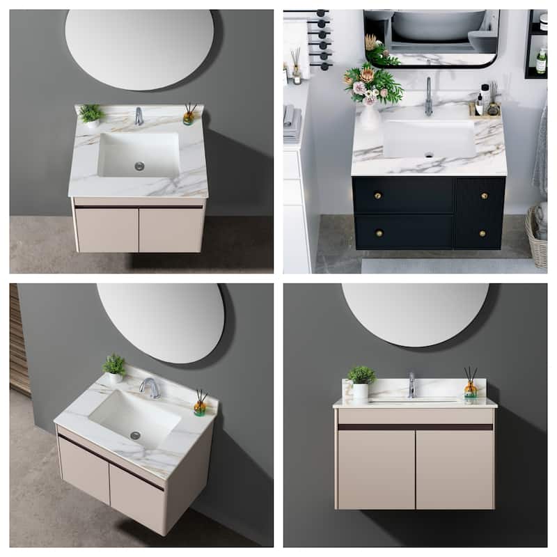 31" Bathroom Marble Undermount Vanity Top with 4" Height Backsplash