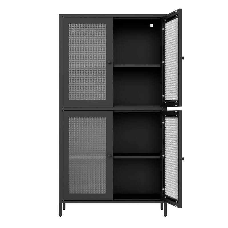 Classic Metal Storage Cabinet Display Cabinet with 4 Glass Doors 4 Shelves Cabinet Bookcase Side Cabinet
