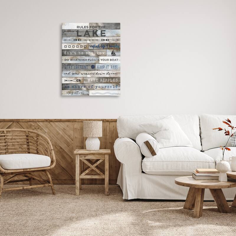 Stupell Rules From the Lake List Rustic Plank Pattern Canvas Wall Art - Brown
