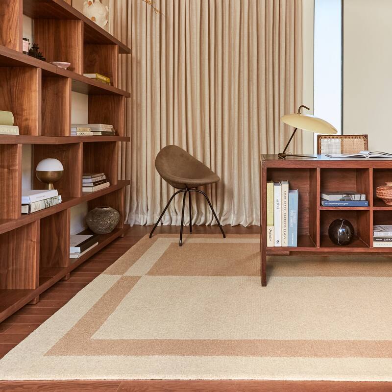 Gino Two-Tone Bordered Wool Area Rug - 5' x 8' - Beige