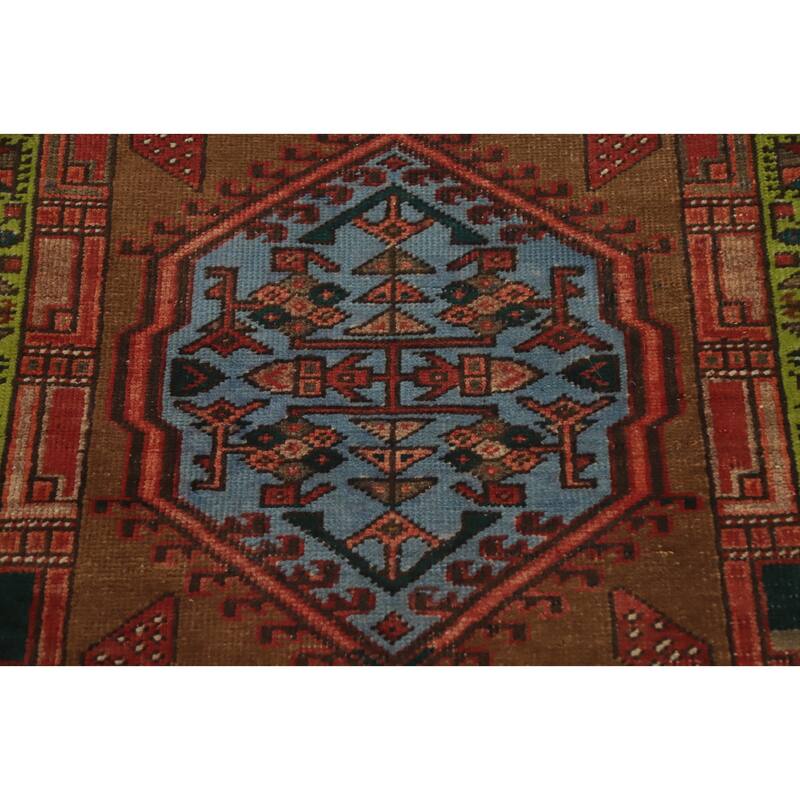 Hand Knotted Oriental 100% Wool Carpet Traditional Tribal Brown Ardebil Runner Rug - 10' 7'' X 2' 10''