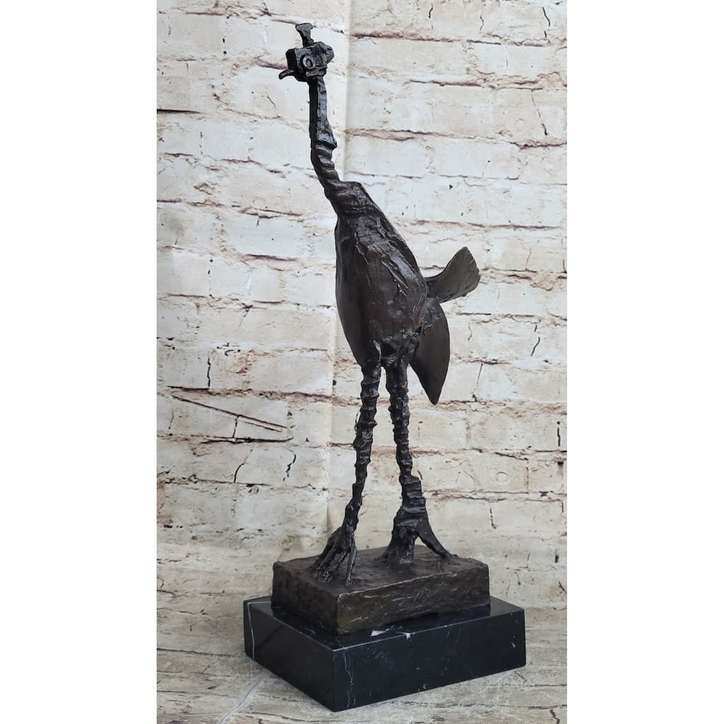 Pablo Pico Steampunk Abstract Ostrich Bird Bronze Statue Sculpture Figure On Marble Base