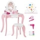 preview thumbnail 1 of 8, Gymax Pretend Kids Vanity Set Makeup Dressing Table 2-in-1 Mirror & Pink - 1-drawer