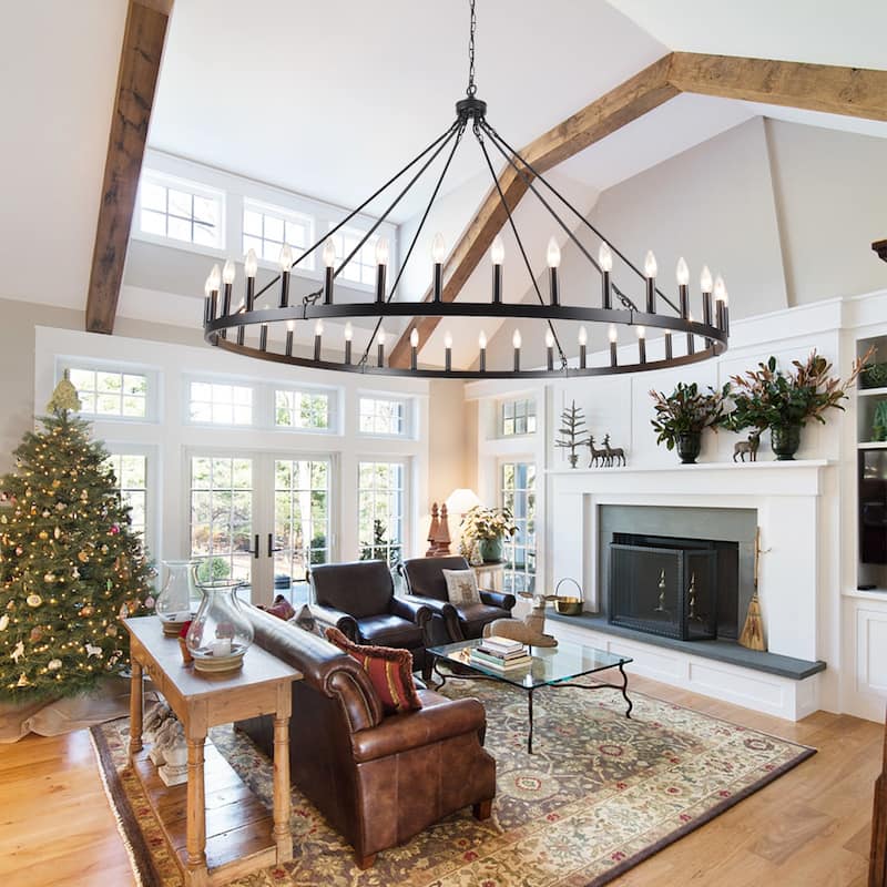 36-Light 47 in. Large Modern Farmhouse Candle Wagon Wheel Chandelier for Living Room