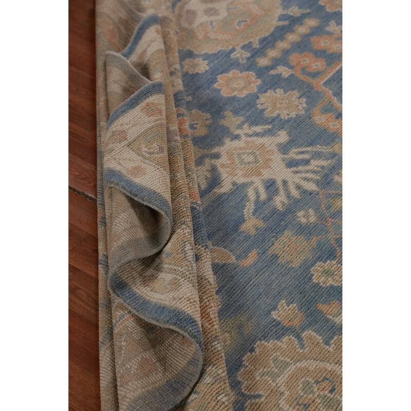 Hand Knotted Oriental 100% Wool Carpet Transitional All-Over Navy Blue & Blues Oushak Area Rug - 14' 8'' X 9' 8''