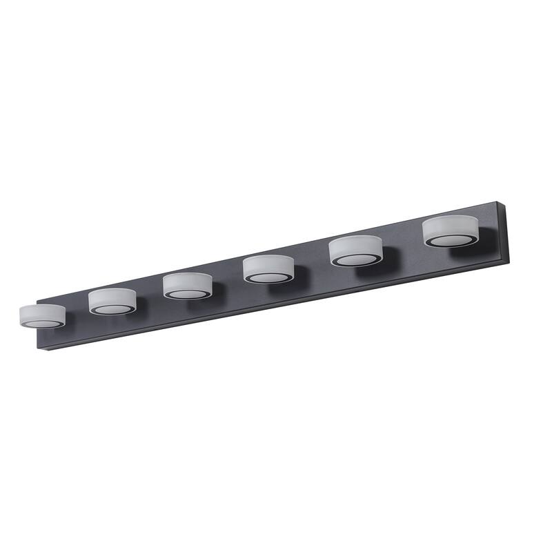 45" Modern 6-Light LED Vanity Light, Sleek Black Bathroom Wall Light Fixture