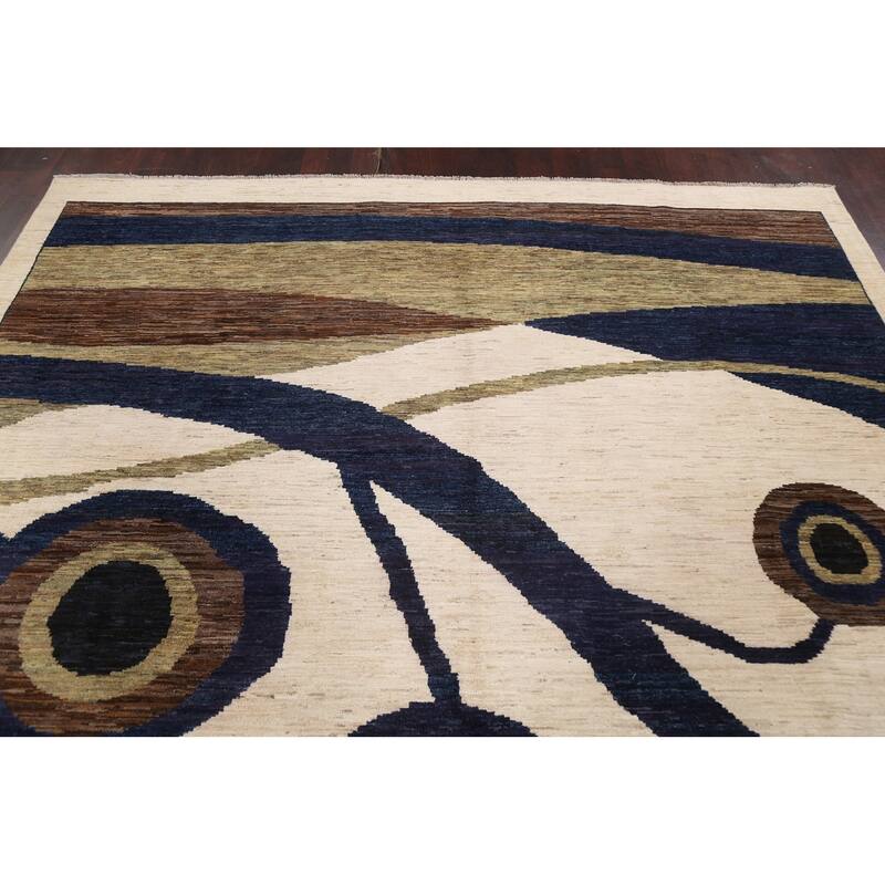 Contemporary Oriental Abstract Living Room Area Rug Wool Hand-knotted - 8'6" x 11'7"