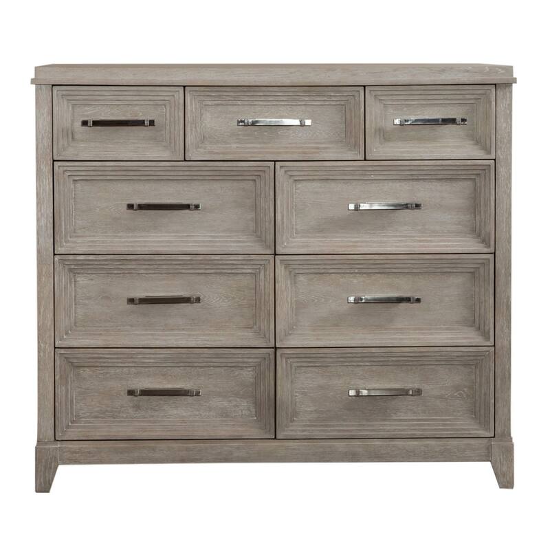 Belmar Washed Taupe & Silver Champagne 9 Drawer Bureau Dresser