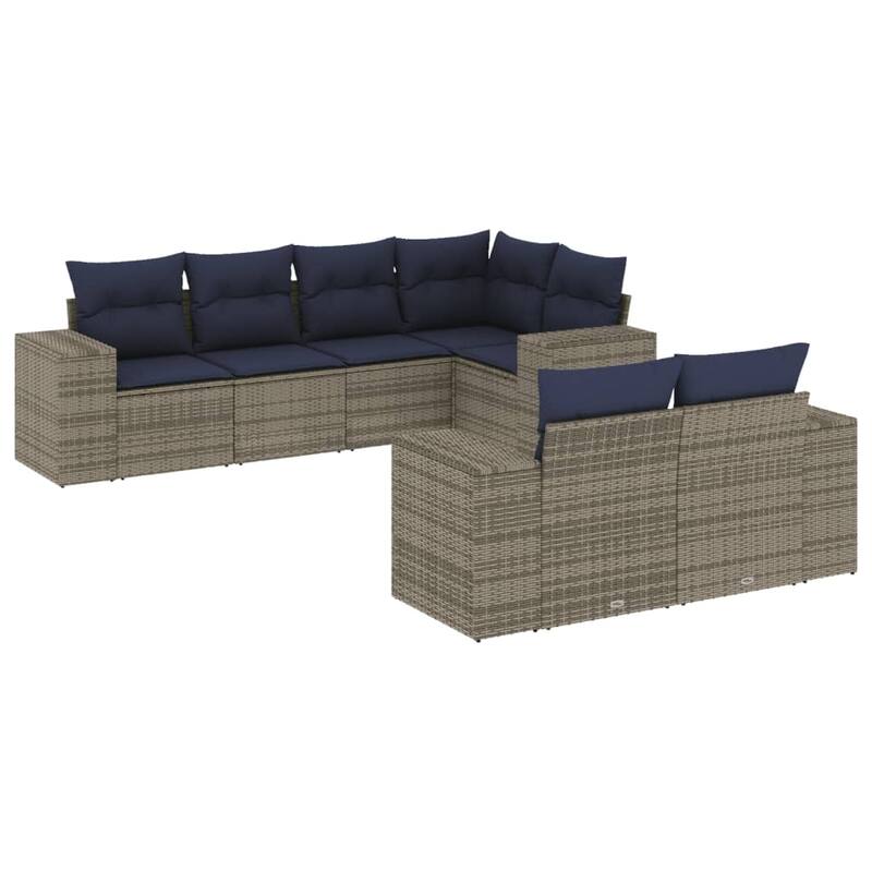 vidaXL 7 Piece Patio Sofa Set with Cushions Brown/Gray Poly Rattan - 24.4 x 24.4 x 27.2