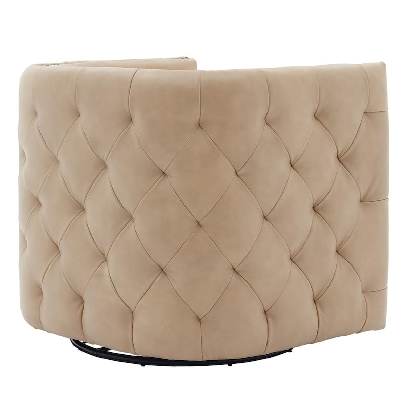 NPD Furniture Leslie Top Grain Leather Swivel Tufted Chair