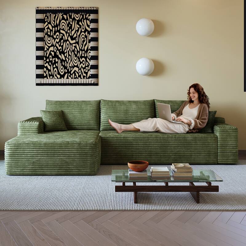 Sofa 107-in Casual Green 3 -seater Left Reclining Sectional - 8' x 10'