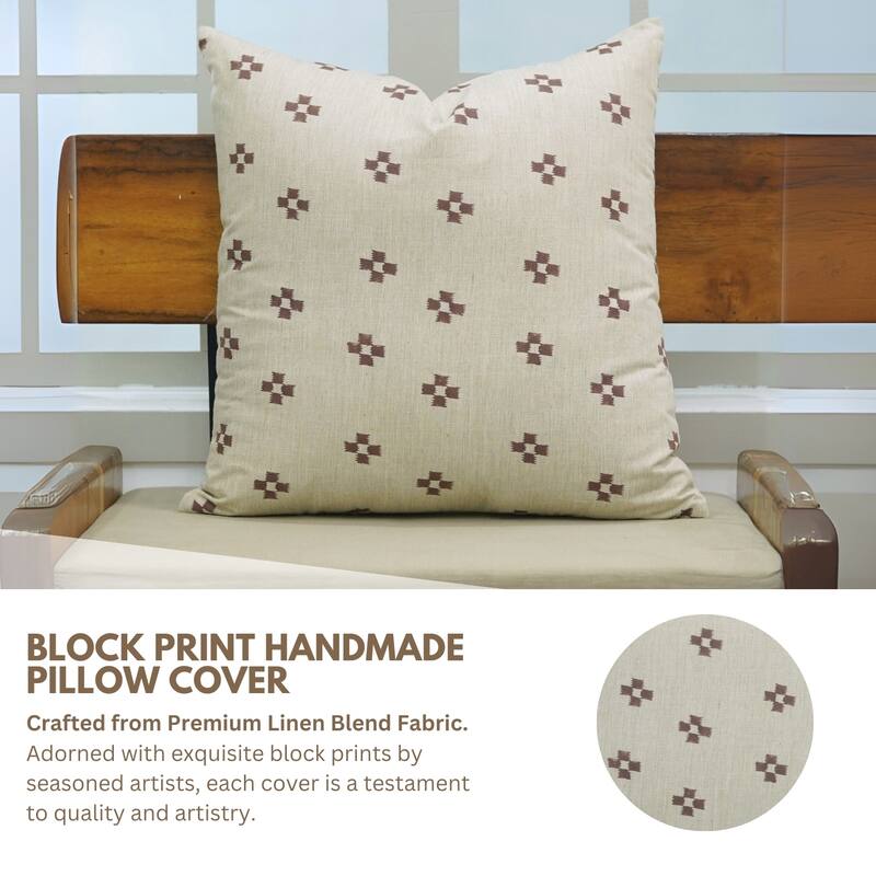 Fabdivine Soft Linen Cushion Cover Floral Block Print for Farmhouse Mustard Living Room or Office Décor, Banke Bihari