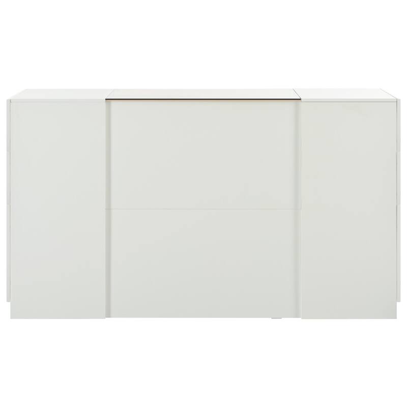 Modern 6-Drawers Dresser with Glass Tabletop and Open Shelves